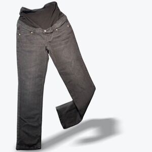 HM Mama Maternity Jeans Slim High Rib Washed Black Denim Size Small Full Length